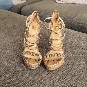 Snake print strappy heels